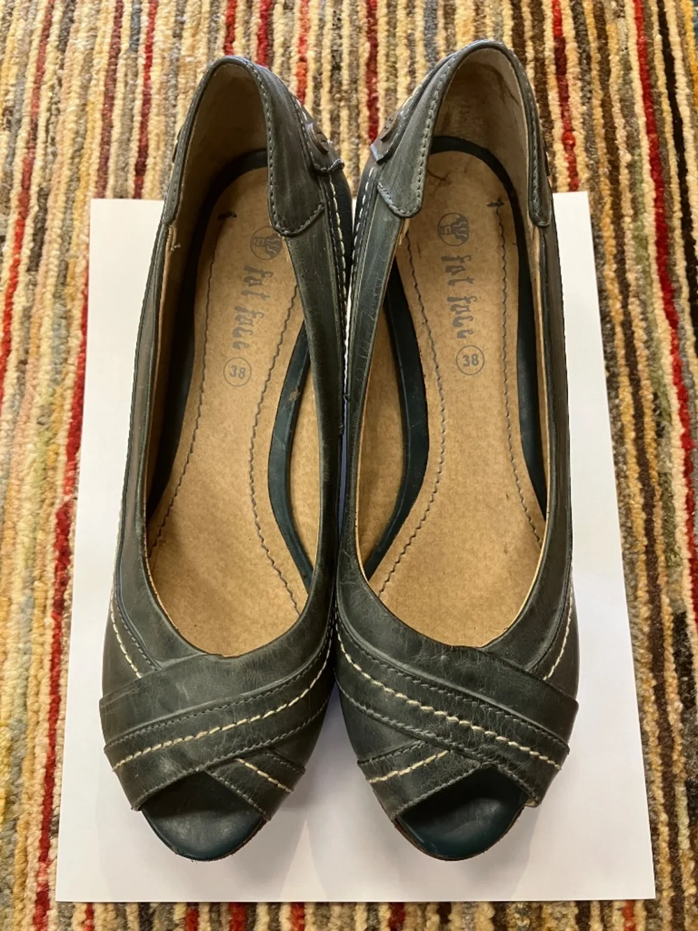 NEW Women's Fat Face USA 7 (UK38) - Open Toe Blue Green Earthy Leather Shoes
